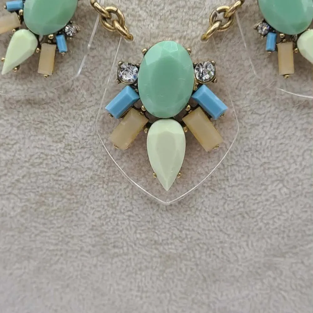 J Crew Clear Lucite with Multi Colored Stones Blue Tan White
